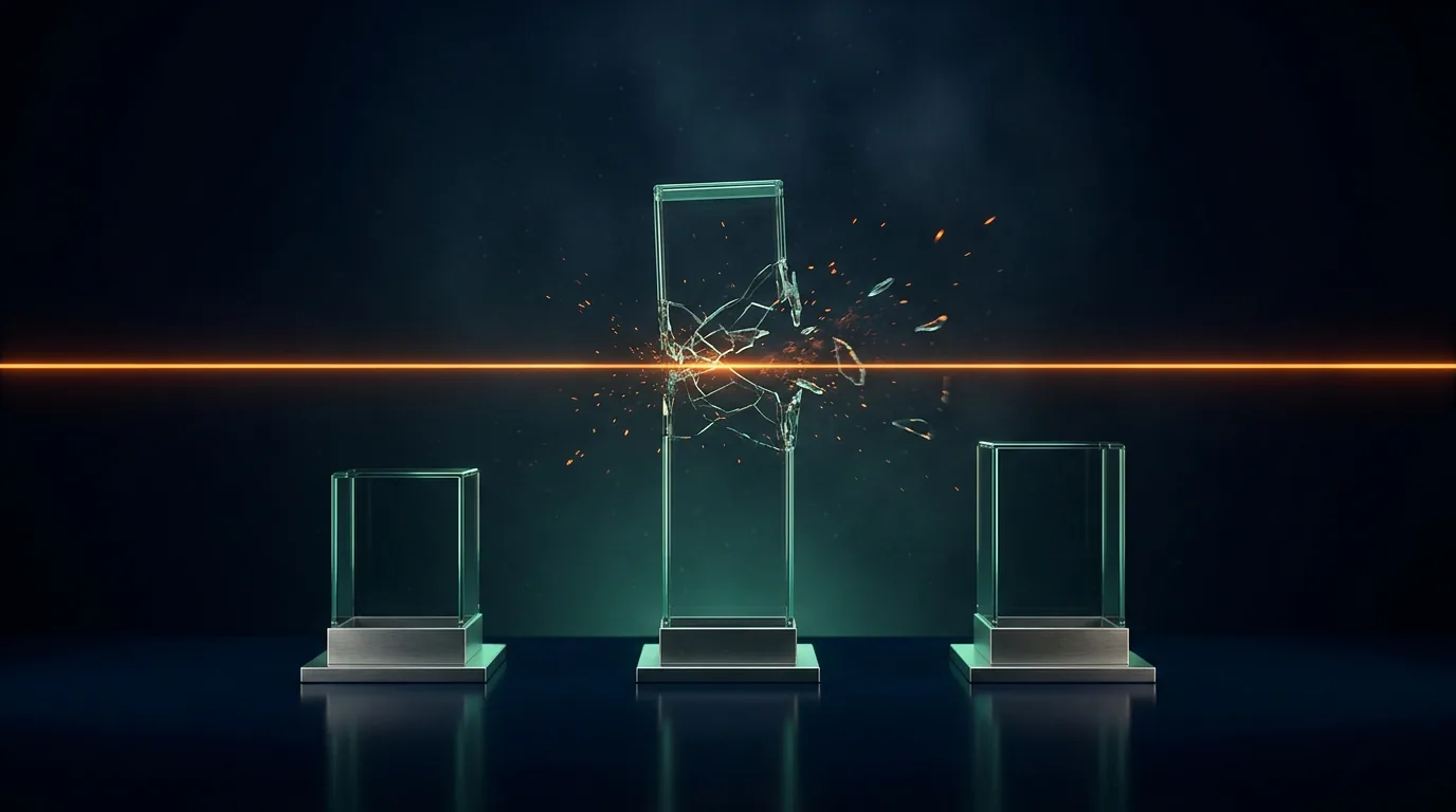 Three glass pedestals on a dark background showing the $25,000 PDT minimum being removed by an amber line, with two shorter $2,000 and $5,000 pedestals beside it